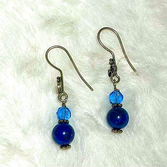 Artisan Made Lapis Sterling Silver Drop Earrings - Picture 2 of 3